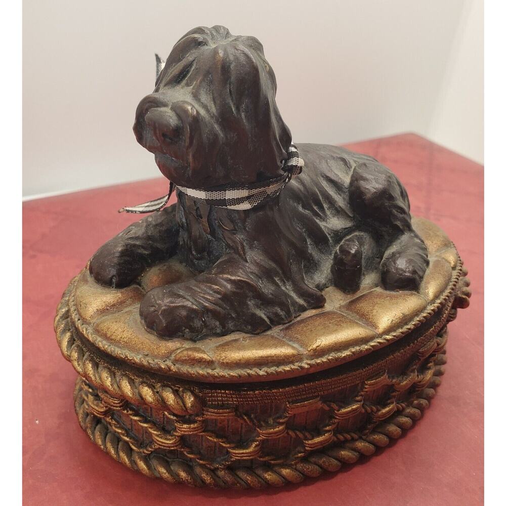 Lucky Dog Trinket Box Composite Material 3.5 X 5 Inch Doodle Sheep Herder Hound